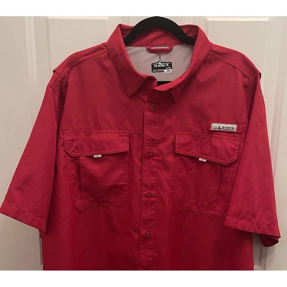 Habit Red Performance Fishing Shirt Vented‎ Pocket UPF40+ Mens XL